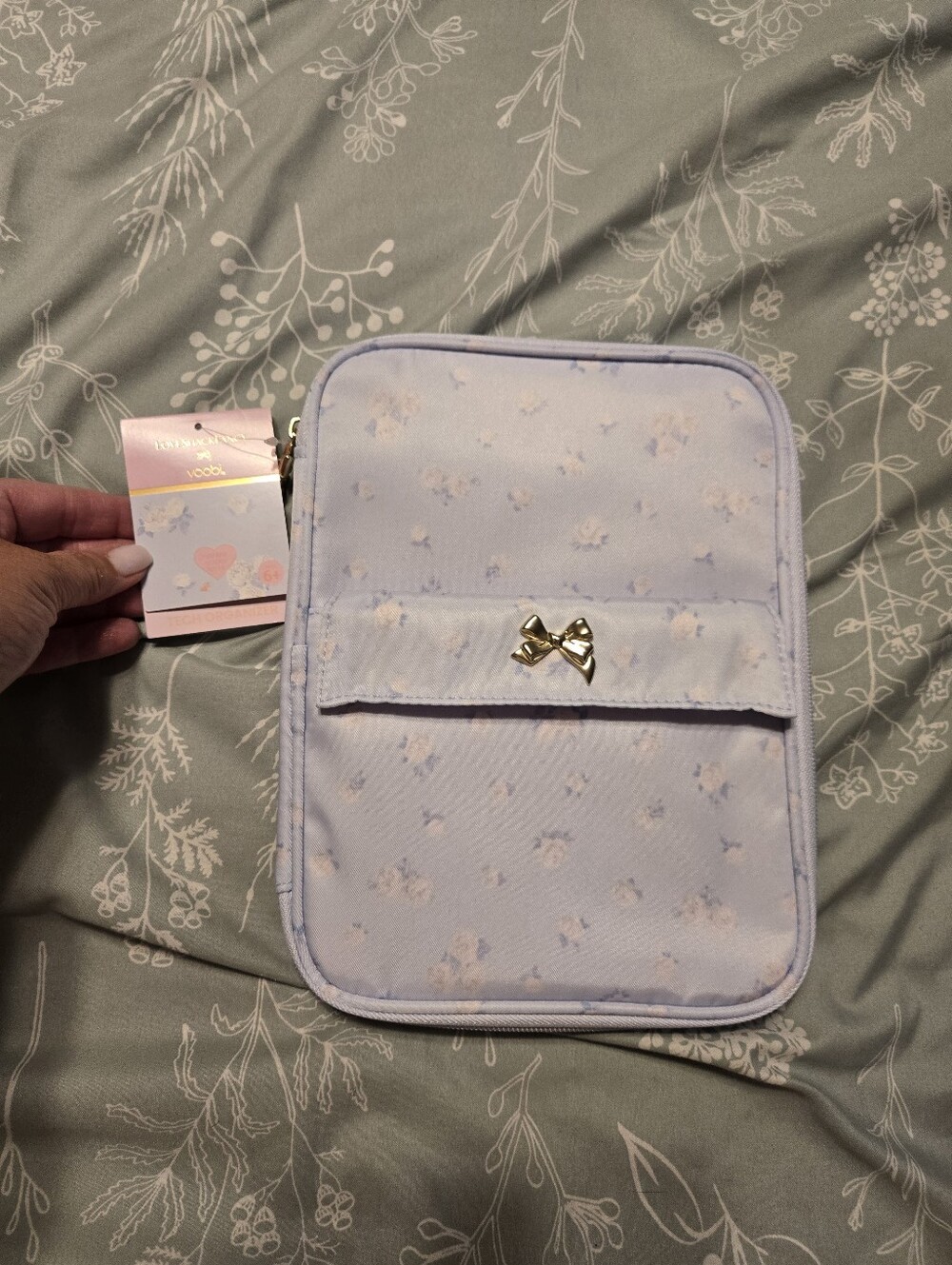 Love Shack Fancy X Yoobi Tech Organizer. Fancy Pastel Floral with Gold Bow